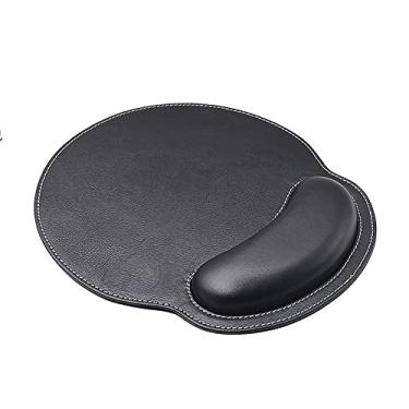 Imagem de Couro Mouse Pad Suporte de Pulso Espuma de Memória Ergonômica - Resto Leve Antiderrapante Mousepad Para Computador Portátil de Escritório em Casa, Preto, 1 Pç