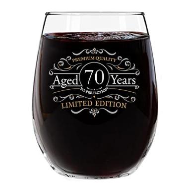 Imagem de 1951 edição vintage 70º aniversário taça de vinho sem haste para homens e mulheres (70º aniversário) 445 g | Copos de vinho de feliz aniversário para 70 anos | clássico, presente de reunião para ele ou ela