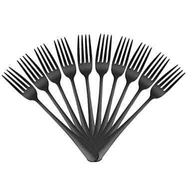 Imagem de Conjunto de garfos Devico, Good Stainless Steel 10 peças de talheres de prata preto reutilizáveis
