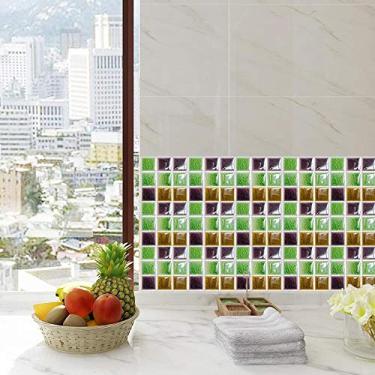 Imagem de Decalque de parede removível autoadesivo de 7,9 x 7,9 pol., adesivo de azulejo, padrão de grade banheiro para cozinha Splashback