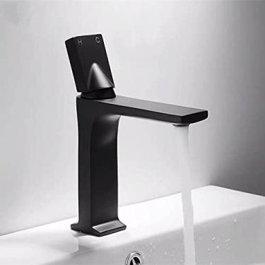 Imagem de Torneira de lavatório preta fosca Torneiras de lavatório Torneira de pia de banheiro com alça única Deck Torneira misturadora quente e fria Guindaste, Curto, Preto fosco, Tamanho único