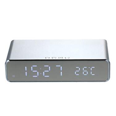 Imagem de Cucudy Carregador sem fio Relógio de mesa LED Relógio digital Medidor de temperatura ℃ / ℉ Dispositivo de carregamento sem fio selecionável Multifuncional LED Despertador com calendário para