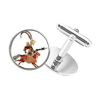 Imagem de DIYthinker Abotoaduras com clipe de botão redondo para mulher corajosa com retrato de cabeça de brinquedo Shadow Play Head