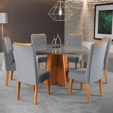 Imagem de Mesa de Jantar 6 Lugares Virginia com Vidro Veludo Cinza/Grafite - Panorama Móveis