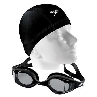 Imagem de Kit De Natação Speedo Óculos Focus + Touca De Tecido Xtrafit Confortável (Preto/Fumê)