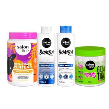 Imagem de Kit com Shampoo e Condicionador SOS Bomba + Creme Para Pentear + Gelatina Salon Line