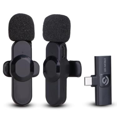 Imagem de Kit 2 Microfone de Lapela Sem Fio Wireless Um Receptor Profissional Alcance 20 Metros Tipo C Android Presilha para Camisa Reunião Transmissão Palestra Gravação de Vídeo