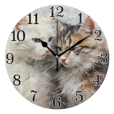 Imagem de KLL Relógio de parede de gato estilo pintura a óleo preto e branco, 25,4 cm silencioso sem tique-taque operado por pilha, relógios de parede redondos para casa, cozinha, sala de estar, escritório,