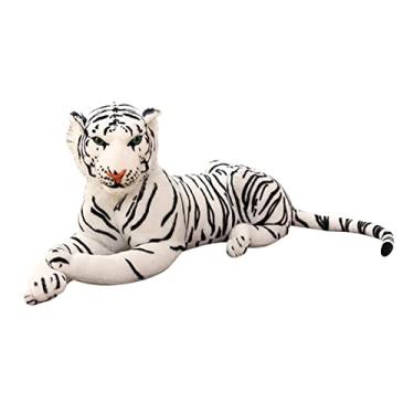 Imagem de MERIGLARE Tigre de pelúcia realista para decorar o quarto das crianças, BRANCO