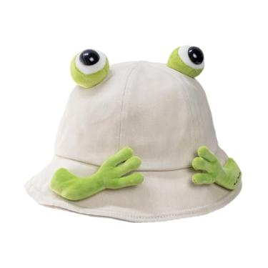 Imagem de lanema Chapéu balde em forma de sapo de desenho animado, respirável, multicolorido, forma de sapo, chapéu balde de aba larga, chapéu de pescador adulto verão primavera, Bege, 1-8