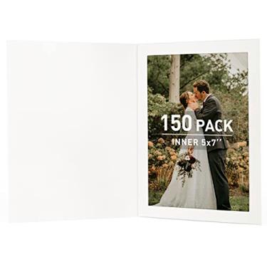 Imagem de Golden State Art, Pacote de 150, pastas de fotos 5x7, porta-retrato de papelão, cartões de porta-fotos, cartões de saudações/convites, eventos especiais: formatura, Natal, casamento (branco)