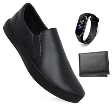 Imagem de Kit Tênis Sapatênis Slip On Casual Masculino Iate Sem Cadarço Calce Fácil + Relógio + Carteira-Masculino