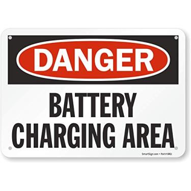 Imagem de SmartSign -S-0220-PL-10 Placa "Danger - Área de carregamento de bateria" | Plástico de 17,78 cm x 25,40 cm, preto/vermelho sobre branco