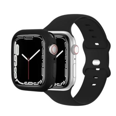 Imagem de capa capinha + pulseira silicone compativel com apple watch Apple Watch séries Ultra 9, 8, 7, 6, 5, 4, 3, 2, 1 e SE de 49 mm, 45 mm, 44 mm 42 mm 41mm 40mm (Preta, 44/45MM)