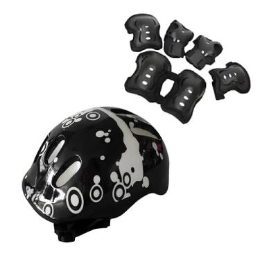 Imagem de Genérico Kit Proteção Infantil Capacete Joelheira Cotoveleira para Meninas Rosa (Preta) 3+ Anos Crianças Feminino Kit de Proteção