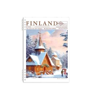 Imagem de Joucien Caderno de folhas soltas paisagem estilo europeu de 10 furos com grade horizontal espessa e bloco de notas destacável - paisagens de neve (B5/60 fotos/estilo de grade)