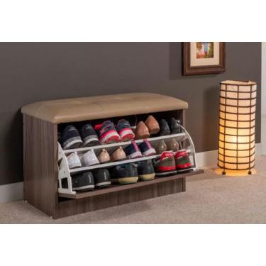 Imagem de Sapateira Puff Bau Versatile Premium Luxo Até 12 Pares Marrom - Estofa