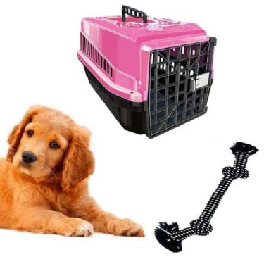Imagem de Kit Caixa Transporte Pet N3 Rosa + Corda Trança Colorida Pet - MecPet