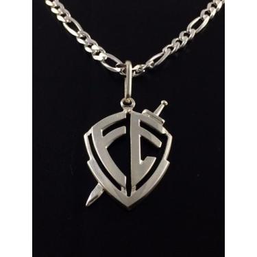 Imagem de Cordão Corrente 70 cm Prata Legitima 925 Pingente Escudo Fé - Lojas La