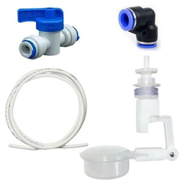 Imagem de Kit Boia Nível de Água + Registro Conexão de 02 vias 1/4 + Engate Rápido 1/4 + Mangueira Atóxica 1/4 (Engate Preto, 01 Metro de Mangueira)