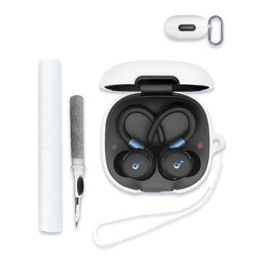 Imagem de Capa para fones de ouvido Soundcore da Anker Sport X20, capa protetora de silicone macio portátil resistente a arranhões com kit de limpeza, mosquetão e cordão, branca