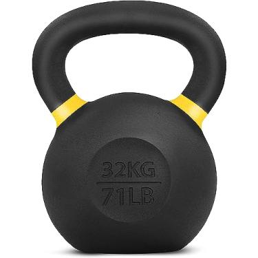 Imagem de Yes4All Kettlebell de ferro fundido revestido a pó amarelo único - 32 kg / 32 kg conjunto de pesos Kettlebells para treino de corpo inteiro, academia em casa