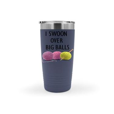 Imagem de SpreadPassion Copo de tricô I Swoon Over Big Balls, copo de aço inoxidável, copo isolado de 590 ml, ideia de presente de aniversário de Natal (azul marinho)