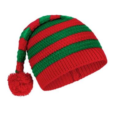 Imagem de American Trends Chapéus de Papai Noel despojados para adultos de Natal para mulheres e homens, chapéu de elfo, chapéu de Papai Noel, gorro de Natal, Listras verdes vermelhas, tamanho �nico