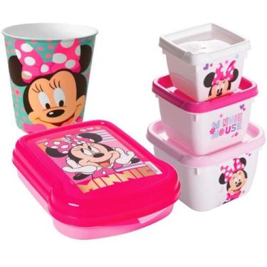 Imagem de Kit Infantil Lancheirinha Minnie Rosa Lanche Alimentação - Plasutil
