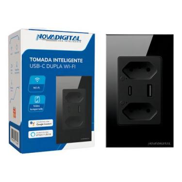 Imagem de Tomada Inteligente Wi-fi Dupla Usb Preta Tuya Novadigital 