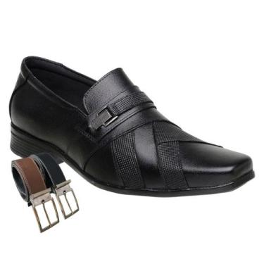 Imagem de Sapato Social Masculino Calce Facil Oxford em Couro Legitimo + Cinto (