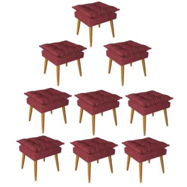 Imagem de Kit 09 Puff Puf Banqueta Opala Para Quarto Sala Recepção Suede Vermelh