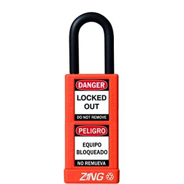 Imagem de ZING 7083 Cadeado de segurança RecycLock, com chave, grilhão de 3,5 cm, corpo longo de 7,6 cm, laranja