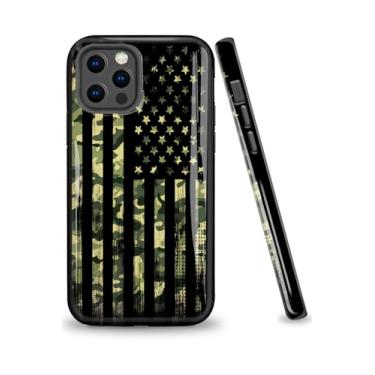 Imagem de ZISKGZO Capa Dual Guard para iPhone 16 Pro 5G, capa rígida de camada dupla + capa de silicone 2 em 1 - capa protetora para celular à prova de choque, camuflagem verde bandeira americana/camuflagem
