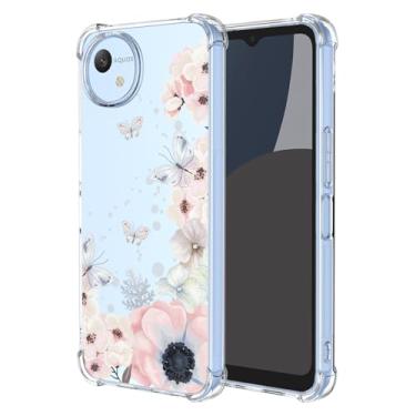 Imagem de RRXSYXL Capa para Sharp Aquos Wish 4 com estampa floral transparente, capa macia à prova de choque para Sharp Aquos Wish 4, borboletas de flores rosa, Wish 4