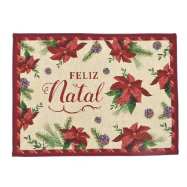 Imagem de Tapete Retangular Estampa Feliz Natal 69x49cm Algodão Enfeite Natal Decoração Casa Premium