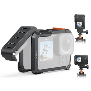 Imagem de VRIG Capa protetora de alumínio para GoPro 13 12 11 10 9 preta, suporte de gaiola durável para disparo vertical e horizontal com sistema de liberação rápida, rosca de 0,6 cm e sapata fria