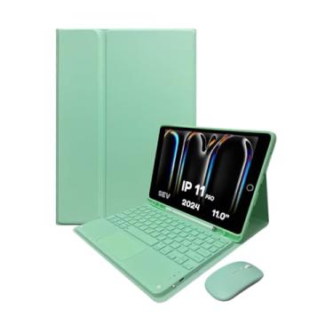 Imagem de Kit Capa Com Teclado Trackpad Touchpad Compatível Com iPad Pro 11 Polegadas, Suporte Pencil, Auto Hibernação, Bluetooth e Recarregável (Verde Claro)