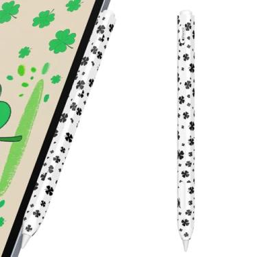 Imagem de AZF Estojo de lápis padrão espinha de peixe para Apple Pencil 2ª geração, aderência confortável, capa lateral fina de silicone, suporte de fixação magnética. (preto, trevo de quatro folhas)