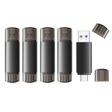 Imagem de JOIOT Flash Drive USB C de 64 GB Dual USB 3.0 Tipo C + USB A Portátil Tipo-C Pen Drive 2 em 1 USB-C para smartphone, tablet, computador, Mac, iPhone, preto (pacote com 5)