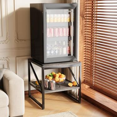 Imagem de Mexin Mesa de canto quadrada de 50 cm, mini suporte de geladeira com prateleira de armazenamento de 2 níveis, mesa lateral de alta capacidade de carga para sala de estar, quarto, carvalho cinza