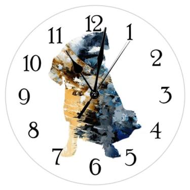 Imagem de LILINWAN Relógio artístico de buldogue francês em aquarela, buldogue francês, colorido, silhueta de cachorro, presente para amantes de cães, pendurado, relógio de parede silencioso de quartzo operado