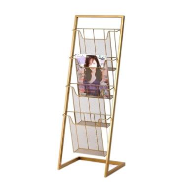Imagem de Porta-jornais de chão Suporte para revistas de chão, expositor de folhetos, suporte para revistas de literatura, suporte para jornais com 4 bolsos para exposição de produtos, feiras Porta-revistas de