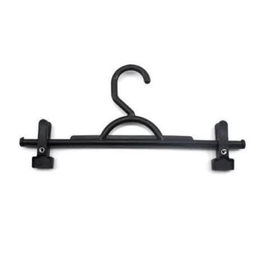 Imagem de Kit 20 30 40 50 60 70 80 90 100 Cabides Preto Plástico Calça Saia Shorts C Presilhas(50 CABIDES + 100 PRESILHAS)