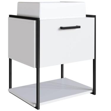 Imagem de Armário Gabinete Banheiro Suspenso com cuba 50x38,5x54cm P1009 Branco