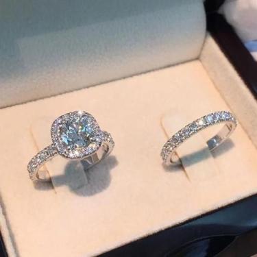 Imagem de Conjunto de Anel de Noiva Luxuoso com Zircônia AAA - Anel de Casamento