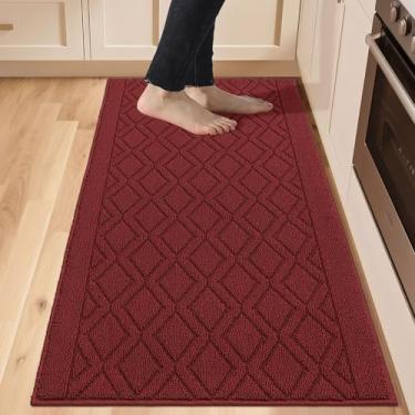 Imagem de COSY HOMEER - Tapetes de cozinha antiderrapantes laváveis 61 cm x 152 cm tapetes de cozinha absorventes tapetes de cozinha de polipropileno para chão, tapete de pia, corredor, lavanderia, vermelho
