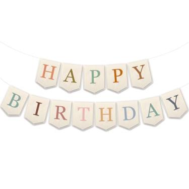 Imagem de Doumeny Faixa de feltro feliz aniversário boho feliz aniversário guirlanda bandeira boêmio aniversário feltro pendurado bandeira arco-íris aniversário bunting guirlanda para festa chá de bebê casa