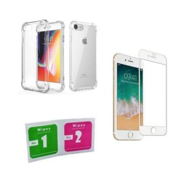 Imagem de Kit Capa Reforçada para Iphone 6 + 2 Pel. de Vidro 3D Branca - Yellow 