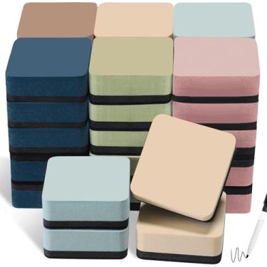Imagem de Marspark Pacote com 24 borrachas magnéticas apagáveis a seco, 6 unidades Morandi Color Teacher Supplies Mini almofadas de limpeza de quadro branco, prêmios de sala de aula, lousa de limpeza para